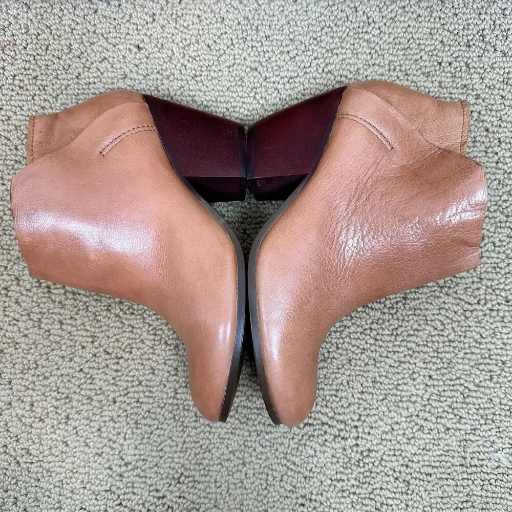 LaTigo Leather Ankle Booties Healed Slip On Tan Camel Women's 6 Western Boho